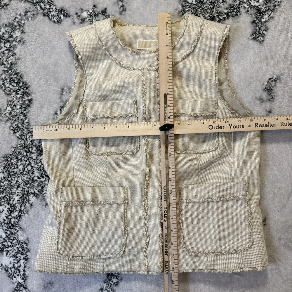 Michael Kors Vest‎ Womens Size 8 Beige Linen Cotton Blend Twill Frayed Trim